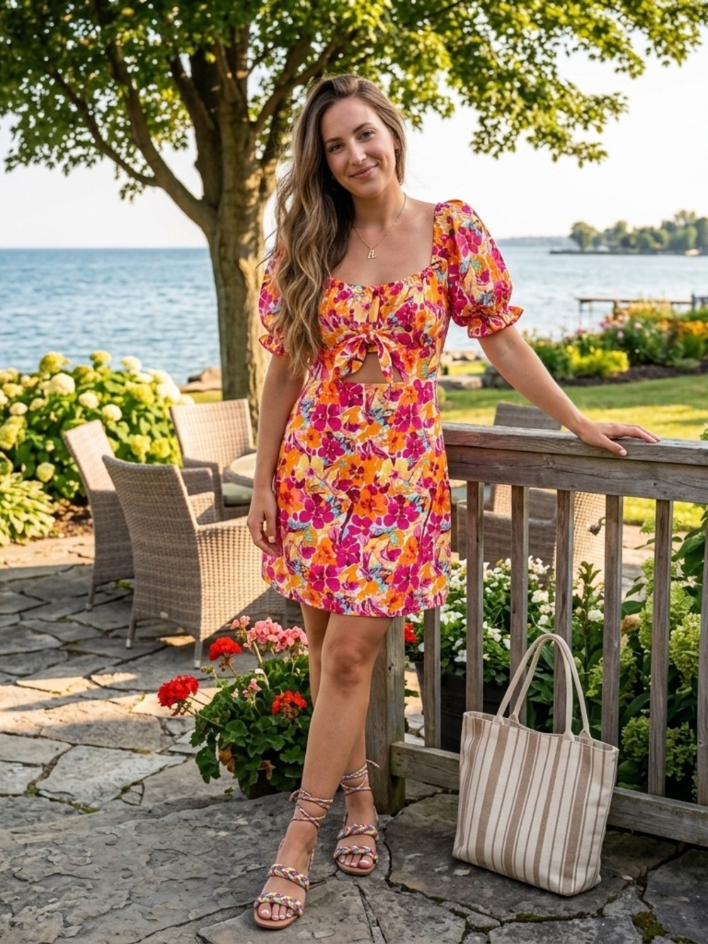 NWT SHEIN VCAY mini dress with Flirty Open Front With ties . LARGE NEW WITH TAGS